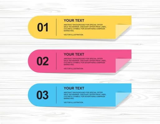 Banner paper tag for business background on wood texture. Vector.
