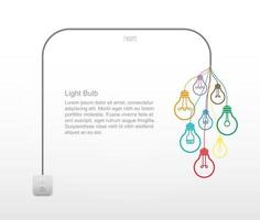 Colorful light bulb symbol and light switch on white background. Lamp and switch. Vector. vector