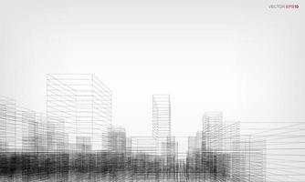 Wireframe city background. Perspective 3D render of building wireframe. Vector. vector