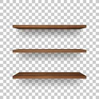 Wooden shelf on transparent background with soft shadow. 3D empty wooden shelves. Vector. vector
