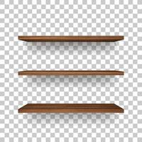 Wooden shelf on transparent background with soft shadow. 3D empty wooden shelves. Vector. vector