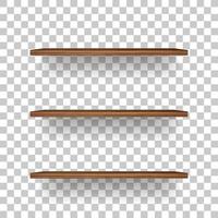 Wooden shelf on transparent background with soft shadow. 3D empty wooden shelves. Vector. vector