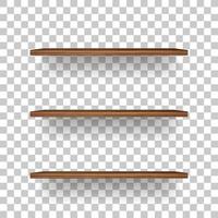 Wooden shelf on transparent background with soft shadow. 3D empty wooden shelves. Vector. vector