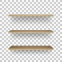Wooden shelf on transparent background with soft shadow. 3D empty wooden shelves. Vector. vector