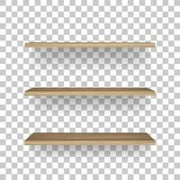 Wooden shelf on transparent background with soft shadow. 3D empty wooden shelves. Vector. vector