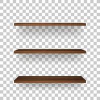 Wooden shelf on transparent background with soft shadow. 3D empty wooden shelves. Vector. vector