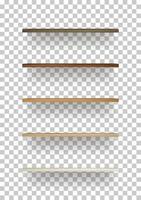Wooden shelf on transparent background with soft shadow. 3D empty wooden shelves. Vector. vector