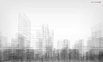 Wireframe city background. Perspective 3D render of building wireframe. Vector. vector