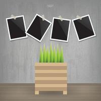 Decoration plant and blank photo frame in vintage interior space background. Vector. vector