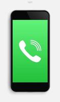 Realistic mobile phone with application image on display screen background. Vector. vector