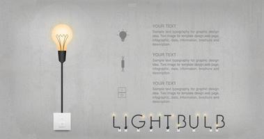 Light bulb or lamp on concrete wall background. Vector. vector