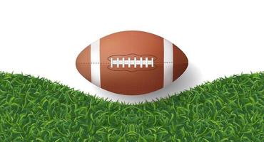 American football ball with green grass texture background. Vector.
