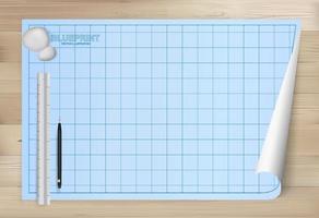 Blueprint paper background for architectural drawing with wooden background. Vector. vector