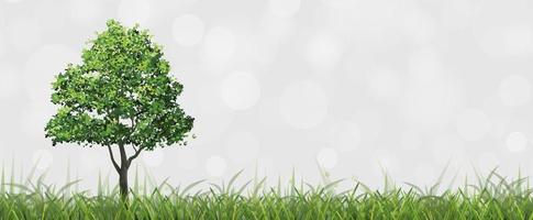 Tree in green field with bokeh background. Vector. vector