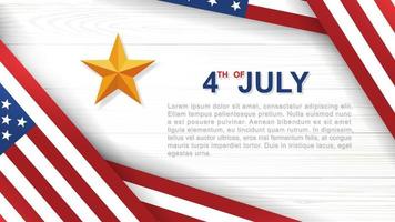 4th of July - Background for United States of America Independence Day with white wood pattern and texture and American flag. Background with area for copy space and text. Vector illustration.