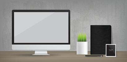 Computer display background in working area. Business background for interior design and decoration. Vector. vector