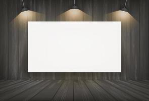 White canvas frame in dark room space background. Vector. vector