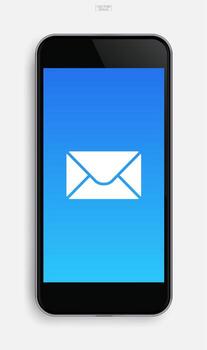 teléfono móvil realista con imagen de aplicación en el fondo de la pantalla de visualización. vector. vector