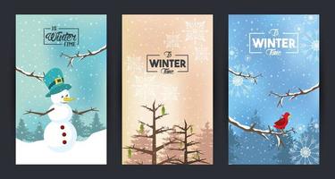 set of winter time poster scenes vector