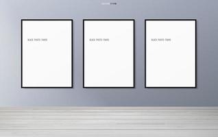 Blank photo frame or picture frame in wooden room background. Vector. vector