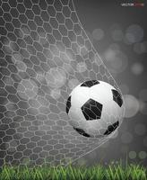 Soccer football ball on green grass field with light blurred bokeh background. Vector. vector