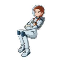 Adorable mother with her cute little baby in astronaut costume vector