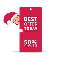 Santa claus elf with promotion sign and discount for christmas vector