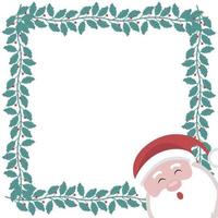 Christmas card with frame of holly branches and Santa Claus vector