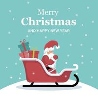 Christmas card of Santa Claus on his sleigh with gifts vector