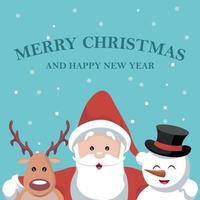 tarjeta de navidad de santa claus, renos y oso de nieve vector