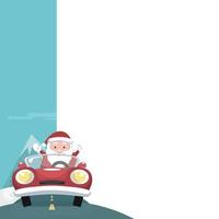 tarjeta de navidad de santa claus en coche con cartel en blanco para escribir vector