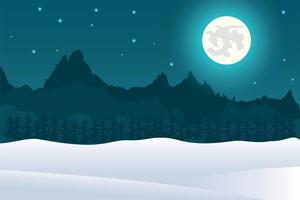 Fondo de paisaje navideño de luna llena y montañas vector