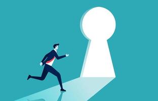 Businessman running toward key hole symbol, Problem solving and success concept vector