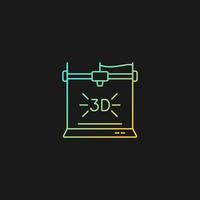 Icono de vector de gradiente de impresora 3D para tema oscuro. adelanto tecnológico. Bioimpresión 3d. fabricación aditiva. símbolo de color de línea delgada. pictograma de estilo moderno. dibujo de contorno aislado vectorial