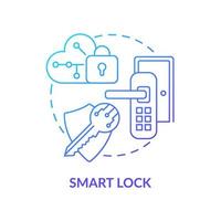 Icono de concepto degradado azul de bloqueo inteligente. cerradura de puerta electromecánica idea abstracta ilustración de línea fina. sistema de seguridad inalámbrico. acceso domiciliario con telefono. dibujo de color de contorno aislado vectorial. vector