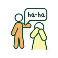 Mockery RGB color icon. Laughing at someone. Mocking behavior and speech. Harming and humiliating others with laugh. Aggressive behavior. Isolated vector illustration. Simple filled line drawing