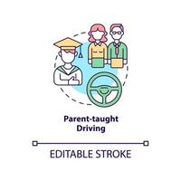 Parent taught driving concept icon. Driving education for teens abstract idea thin line illustration. Vehicle operating skill. Vector isolated outline color drawing. Editable stroke