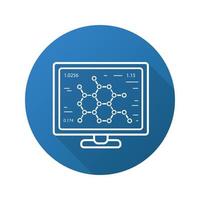 Laboratory computer flat linear long shadow icon. Molecular structure. Vector outline symbol
