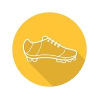 Cleat flat linear long shadow icon. American football, rugby, soccer, baseball player's shoe. Vector outline symbol