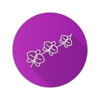 Orchid branch flat linear long shadow icon. Vector outline symbol