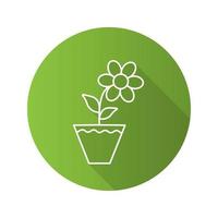 Crocus in flowerpot flat linear long shadow icon. Vector outline symbol