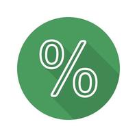 Percent sign. Flat linear long shadow icon. Percentage. Shop discount symbol. Vector line symbol