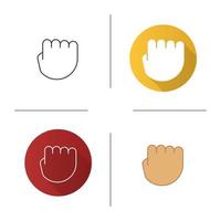 Squeezed fist icon. Flat design, linear and color styles. Clenched hand gesture. Isolated vector illustrations