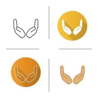 Cupped hands icon. Flat design, linear and color styles. Isolated vector illustrations