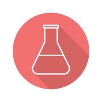 Lab beaker flat linear long shadow icon. Flask with liquid. Vector outline symbol