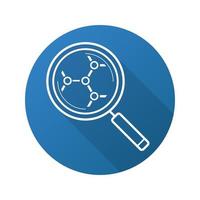 Molecular structure analysis flat linear long shadow icon. Magnifying glass. Vector outline symbol