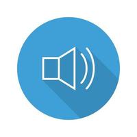 Sound on flat linear long shadow icon. Speaker volume mute. Vector outline symbol