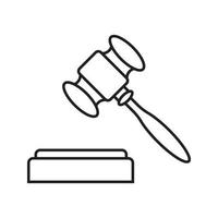 Gavel linear icon. Thin line illustration. Court hammer. Auction bid. Contour symbol. Vector isolated outline drawing