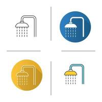 Shower icon. Flat design, linear and color styles. Shower faucet with flowing water. Isolated vector illustrations