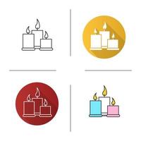 Spa salon candles icon. Flat design, linear and color styles. Aromatherapy. Isolated vector illustrations